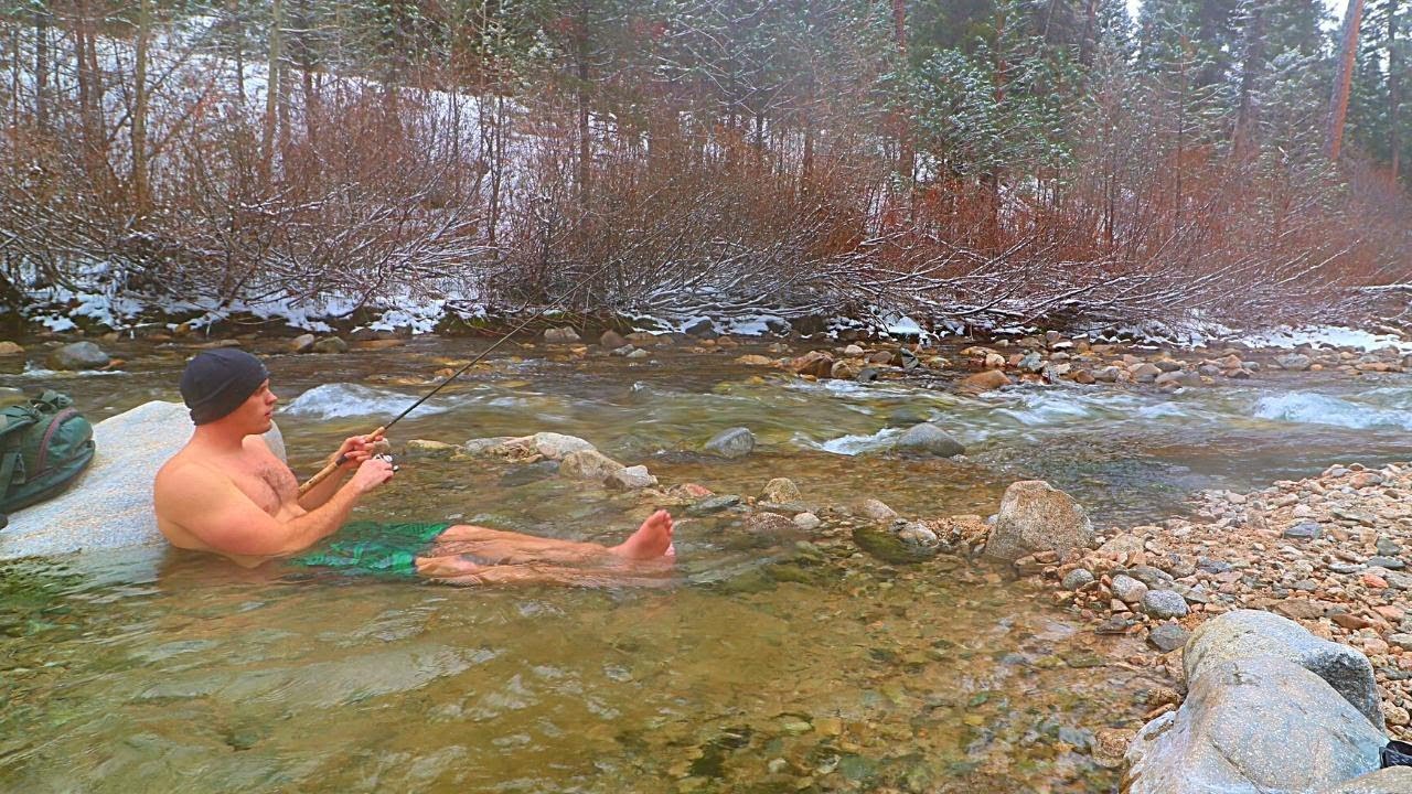 Fishing from Natural Hot Springs in the Mountains!!