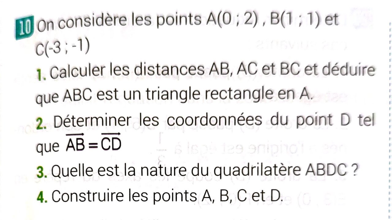 Compétences Maths 3AC la page 149 Géométrie Analytique Repère dans le plan Exercice 10 3APIC 11 12