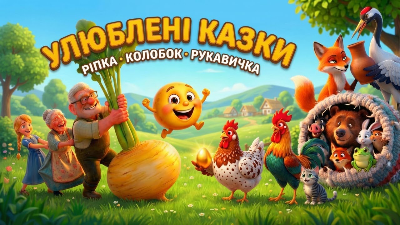 Улюблені казки українською: Ріпка, Колобок, Рукавичка, Курочка Ряба та інші