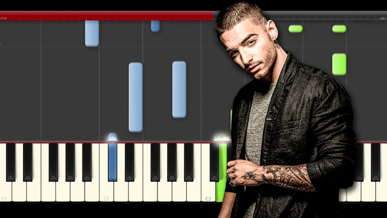 Maluma Felices los 4 piano midi tutorial sheet partitura cover app karaoke Marc Anthony
