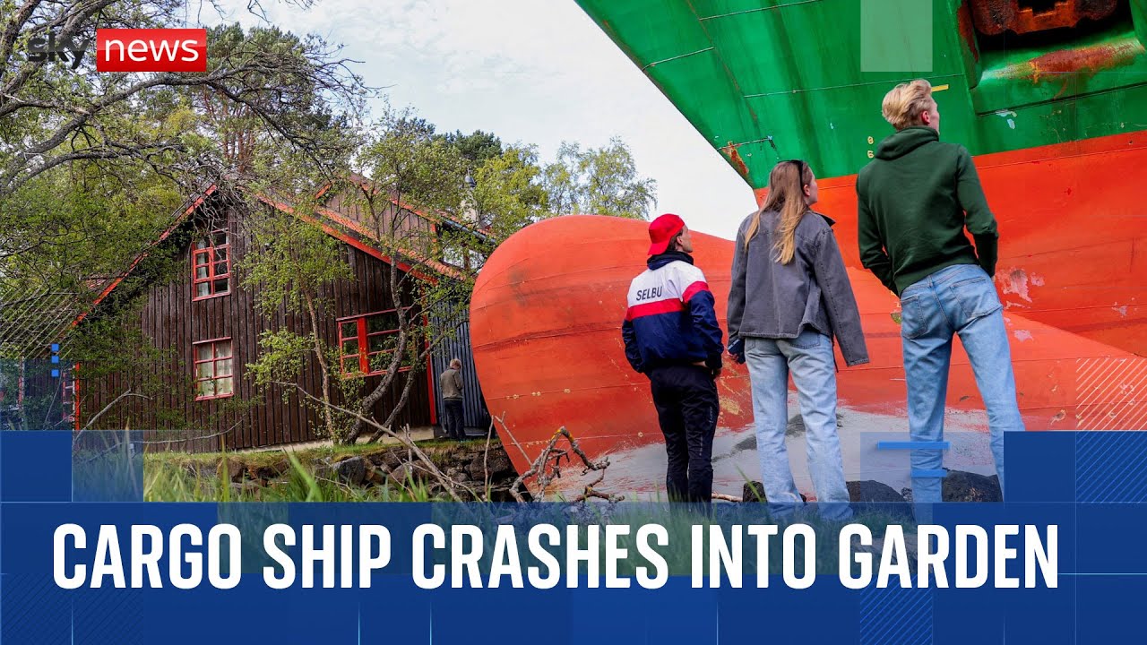 Man wakes up to find a container ship in his garden