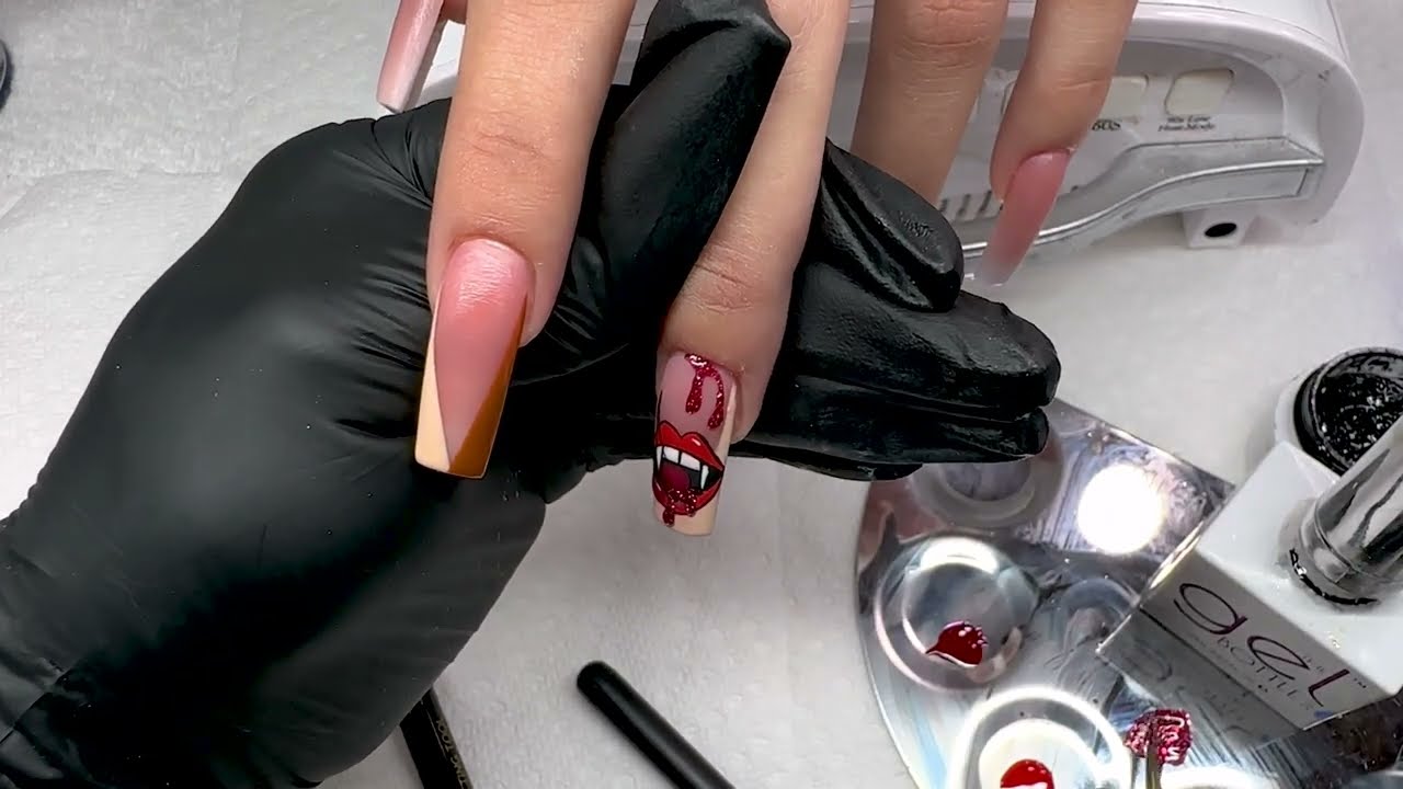 VAMPIRE Lips Halloween Nail Set | HALLOWEEN NAIL ART 2024 | ORIGÉN NAIL LINERS | De Uñas Acrílicas