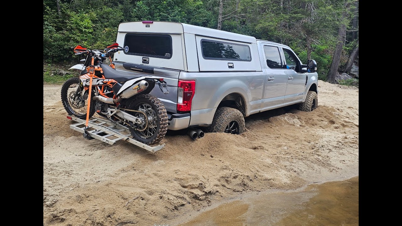 F250 truck camping STUCK!!! in sand with our two kids!!