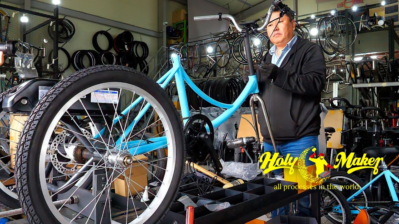 Process of Making a Handmade Electric Bicycle. Bicycle Factory in South Korea.