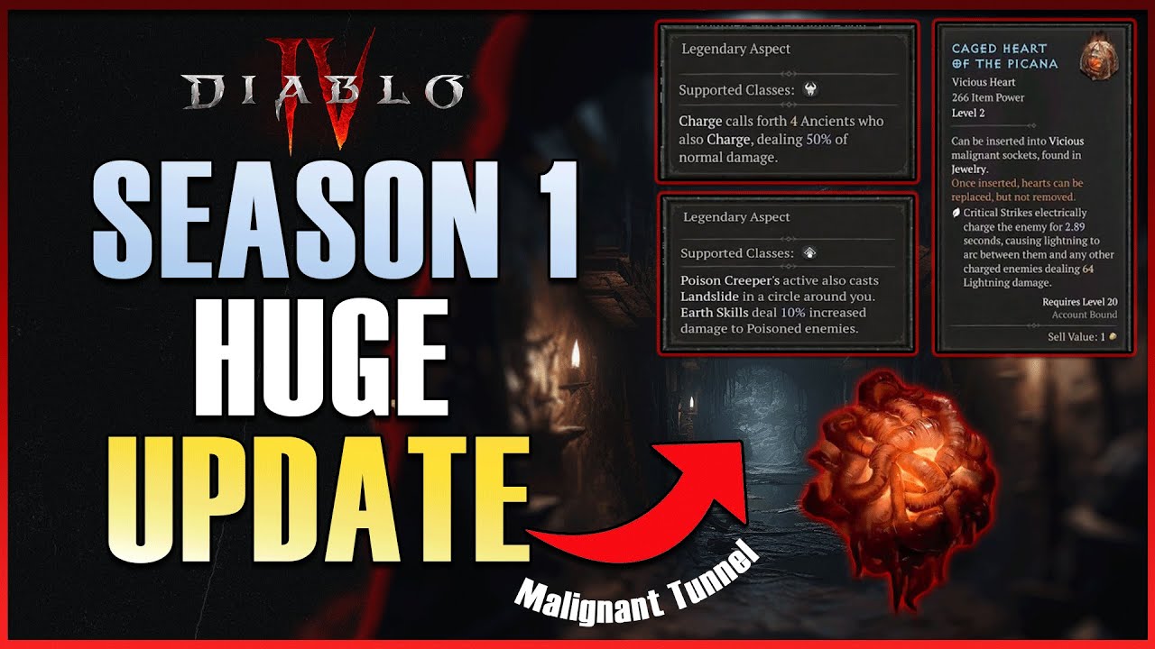Diablo 4 Season 1 || RELEASE DATE ANNOUCNED || New Uniques + Aspects + Malignant Hearts!!!