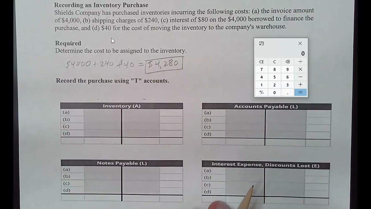 Recording Total Inventory Value and Using T-Accounts