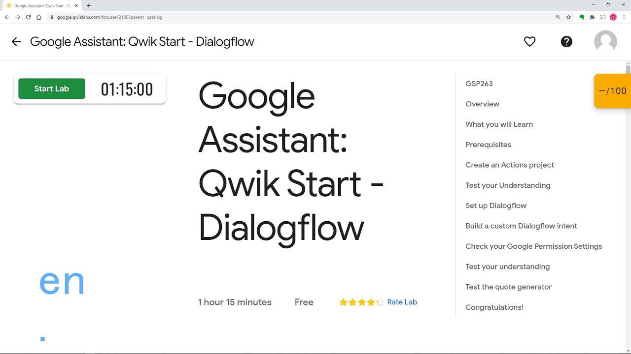 Qwiklabs: Google Assistant: Qwik Start - Dialogflow
