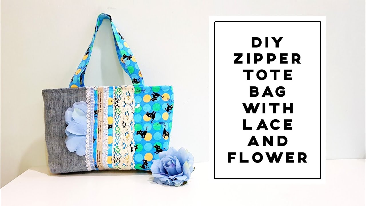 Пошаговое шитье | Diy большая сумка на молнии | Декор с кружевом и цветком ~ 拉链 托特 包 教学 #HandyMum ❤❤