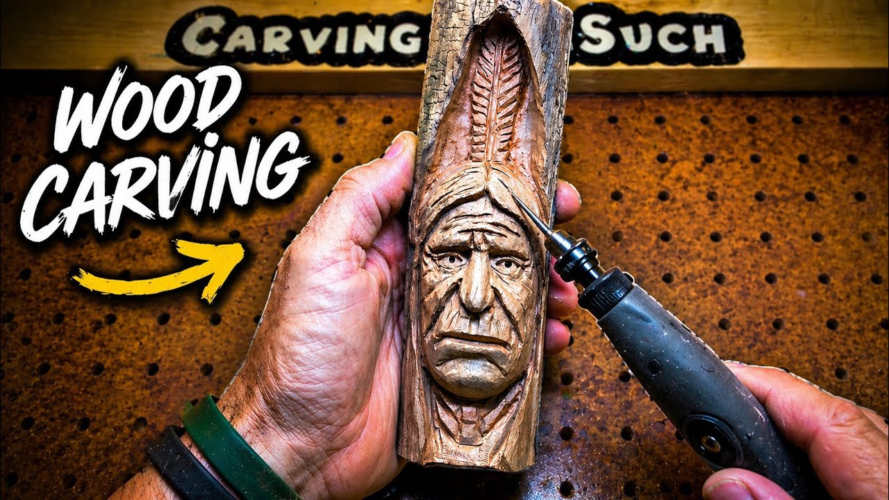 Indian Chief Power Wood Carving with Foredoom-Dremel-Kutzall