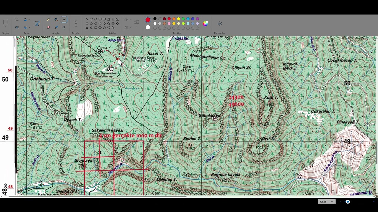 Topografik haritada Grid Koordinat Sisteminde Noktanın Adresini ve Koordinatın yerini bulmak Part 2