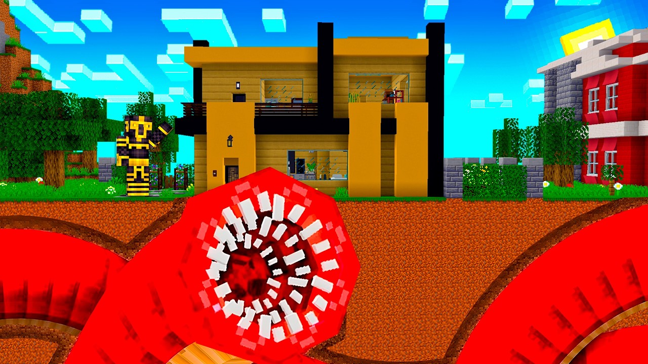 Aparece un GUSANO GIGANTE en la CIUDAD de PLATANOVILLA en MINECRAFT 😱