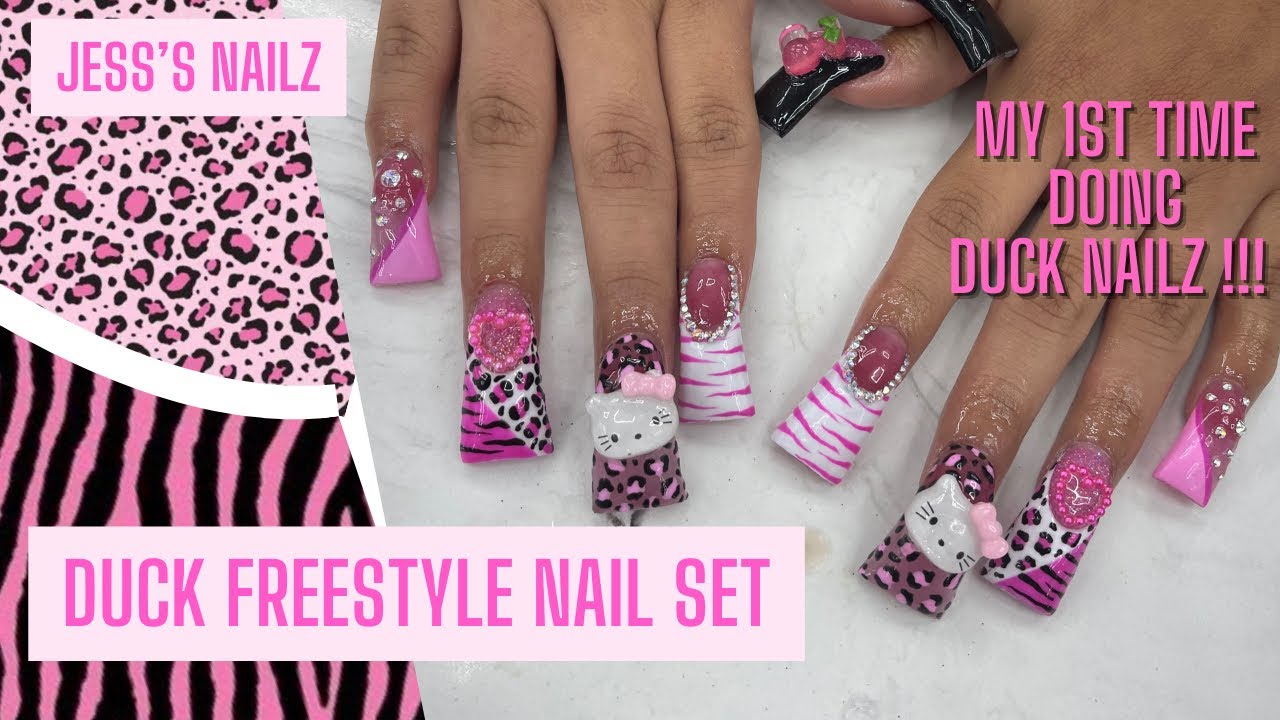 WATCH ME WORK : DUCK NAIL FREESTYLE NAIL SET | 1ST TIME DOING DUCK NAILS | Jess’s Nailz