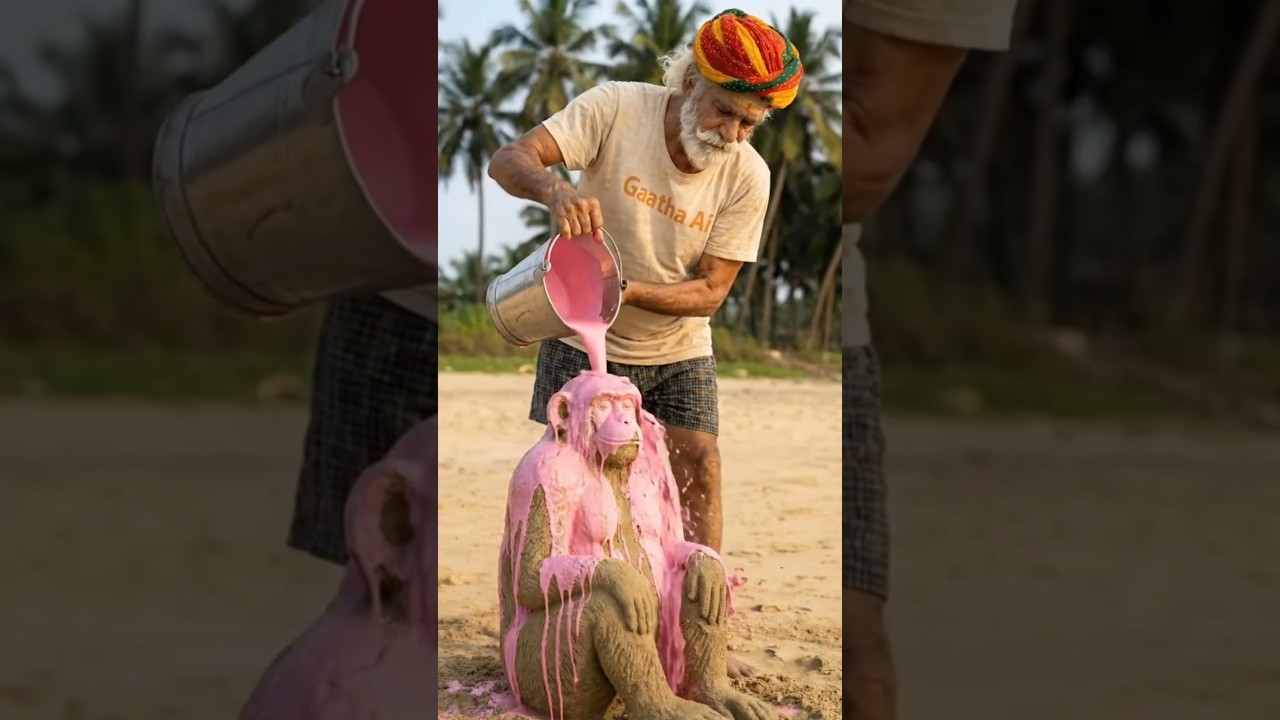 Monkey | बंदर    From Sand to Life 😲 | Old Man Creates an Amazing Monkey Sculpture#sandsculpture#ai