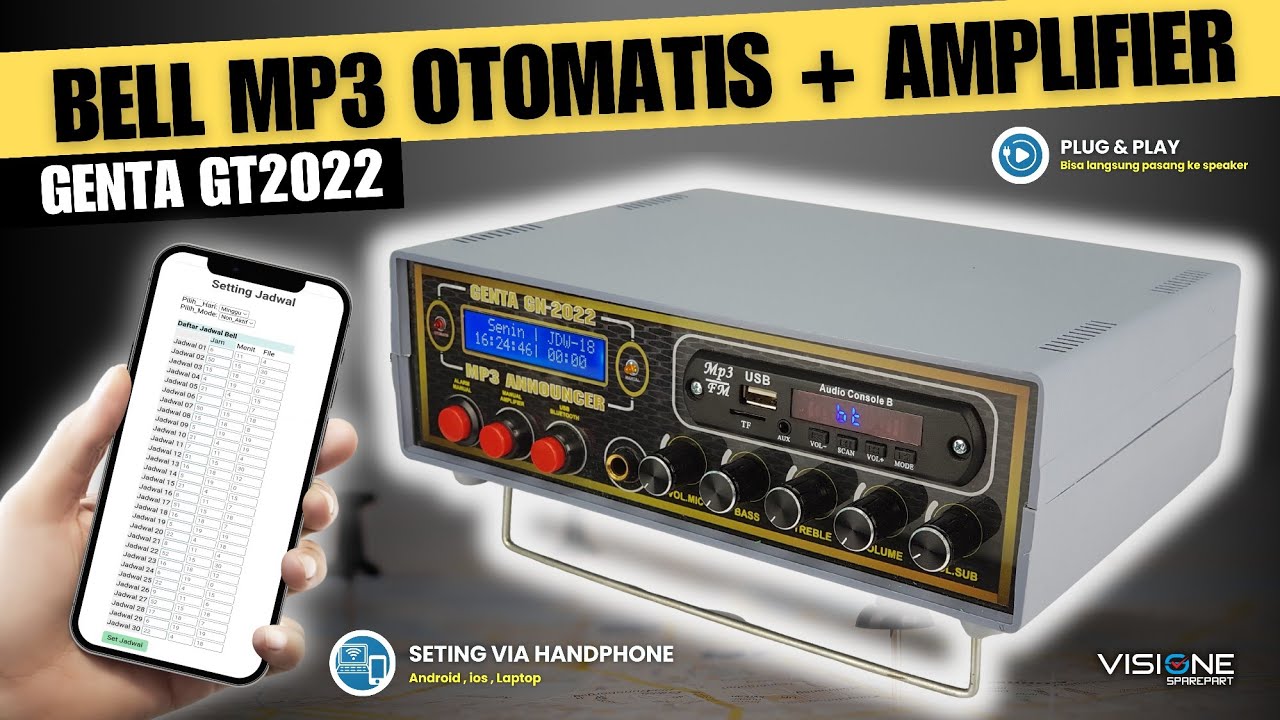 Bel Sekolah Otomatis Mp3 - Bell Sekolah - Bell pabrik / Kantor Genta GT2022 Seting Handphone
