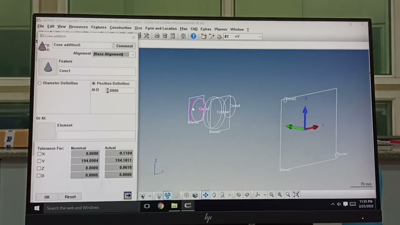 use of cone calculations and addition in cmm programme