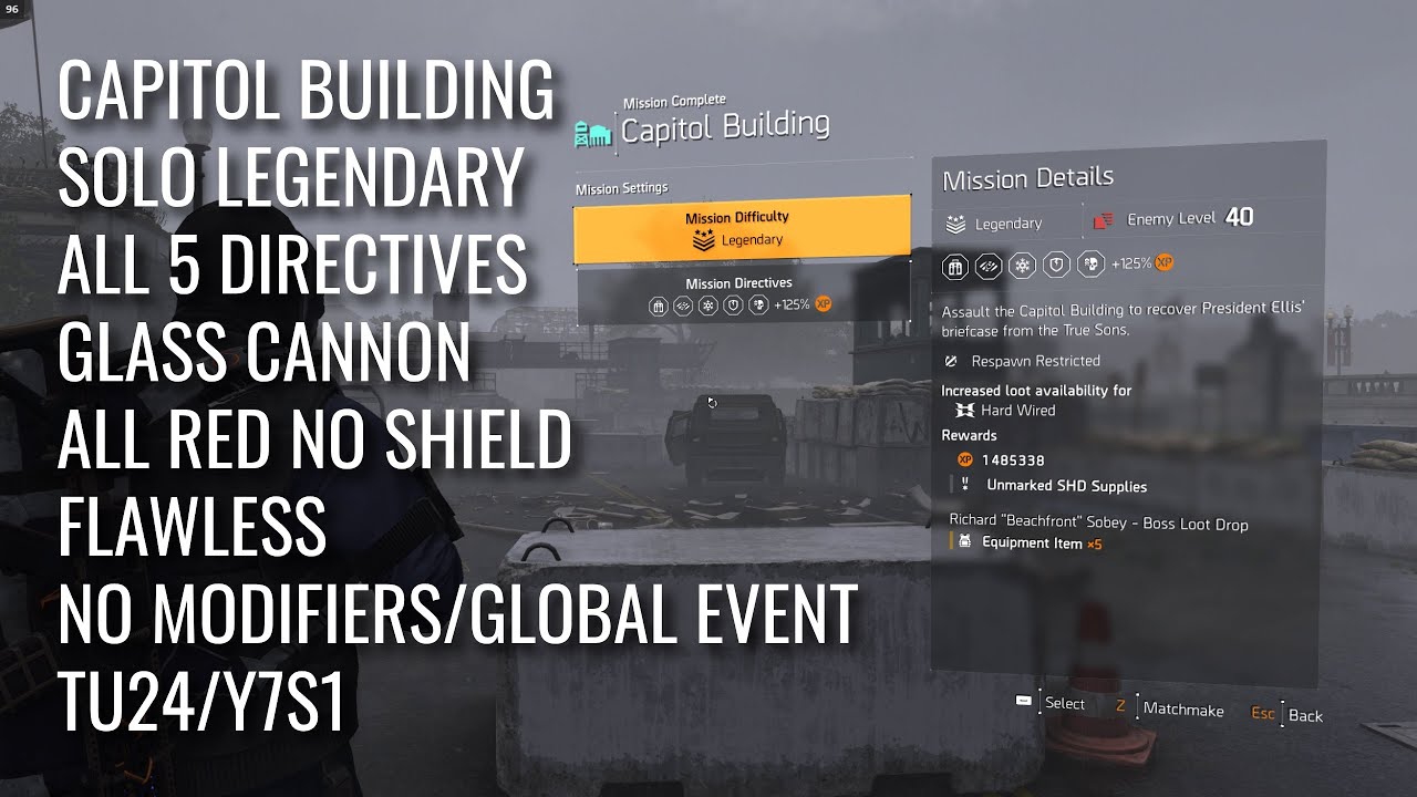 The Division 2 | Capitol Building | Solo Legendary | 5 Directives | Glass Cannon | 4K 60fps