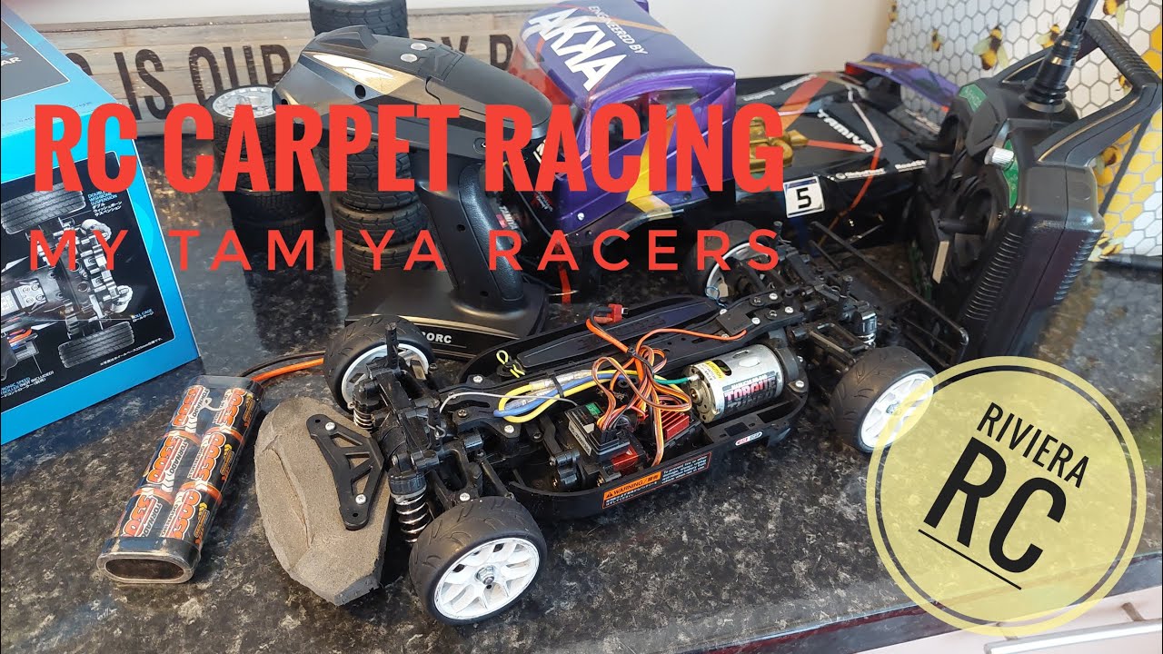 Club Level Carpet Racing with two on road Tamiya chassis.