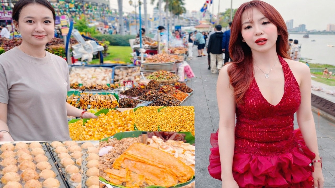 Amazing CAMBODIAN Street Food 2026! Evening Walking Tour at Riverside Food Market, Phnom Penh City