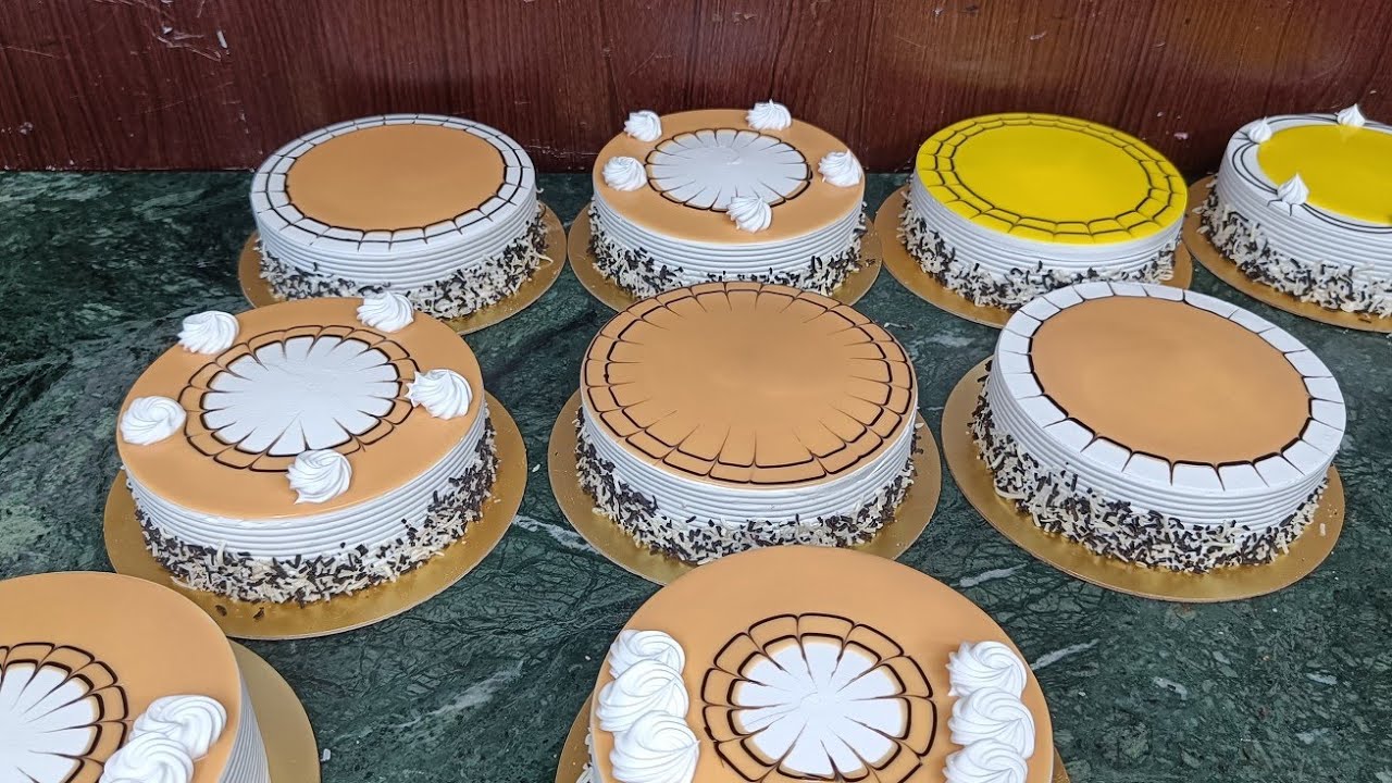 Butterscotch cake design half kg round live video 