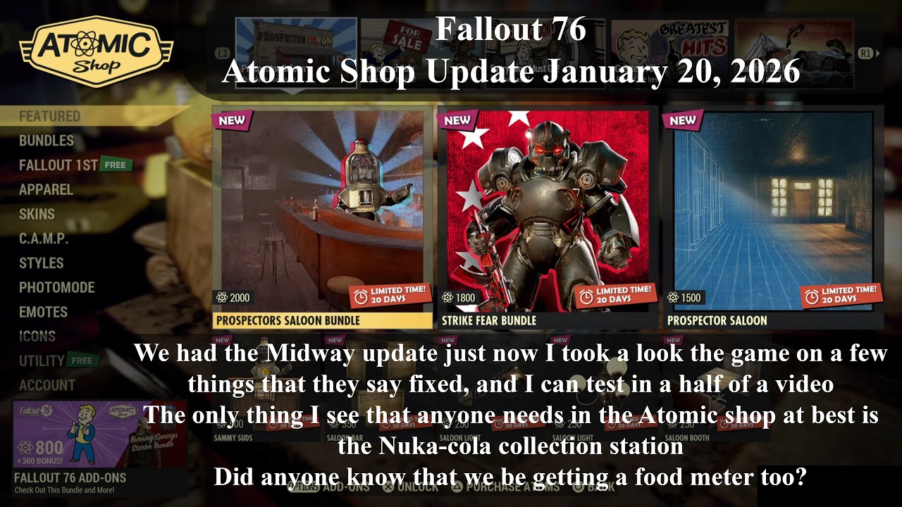 Fallout 76 Atomic Shop Update January 20 2026