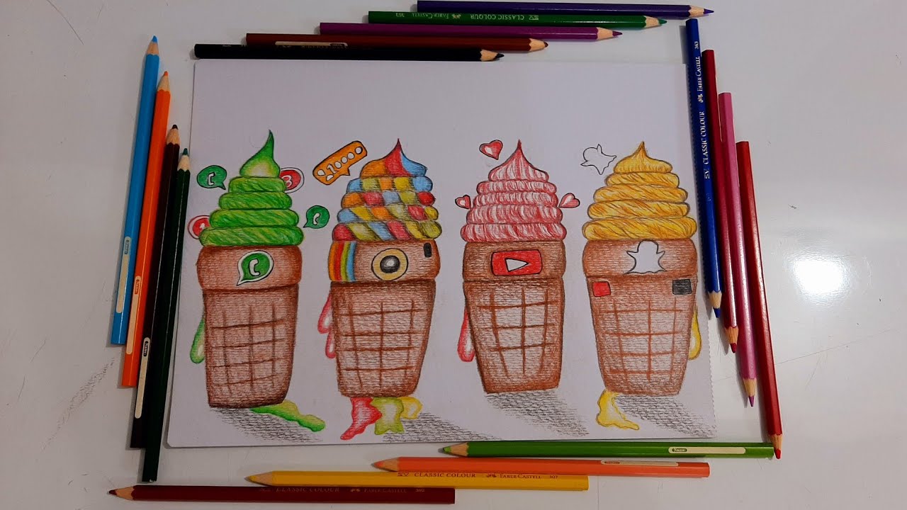 رسم التطبيقات على شكل ايس كريم | Drawing applications in the form of ice cream