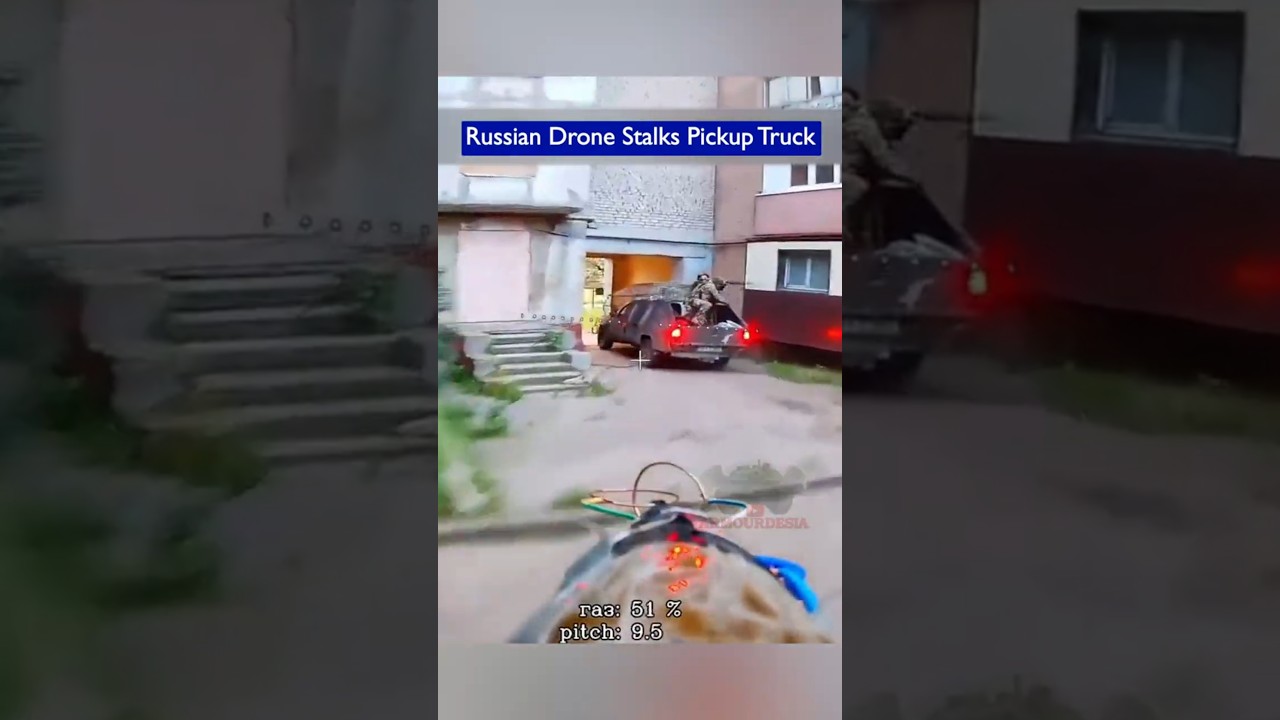 Russian Vandal FPV Drone Stalks Ukrainian Pickup Truck