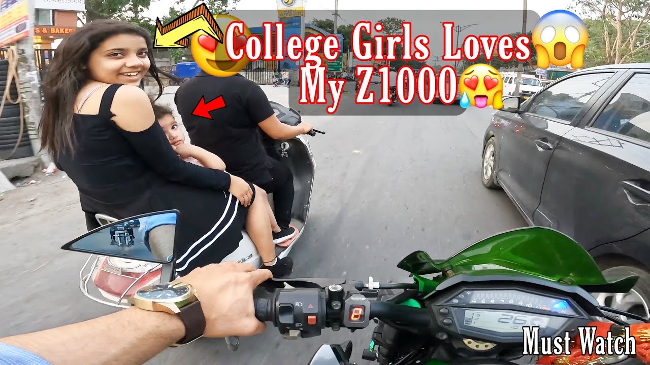 College Girls Loves My Z1000 Loud Exhaust & Her Shocking Reactions & Taking My Z1000 To College OMG