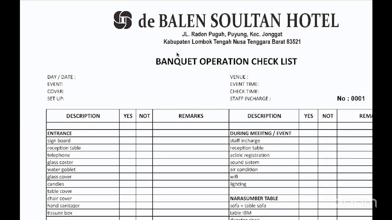 Sosialisasi Banquet Checklist oleh Madam Rizda, dosen Program Studi Tatahidang Poltekpar Lombok 