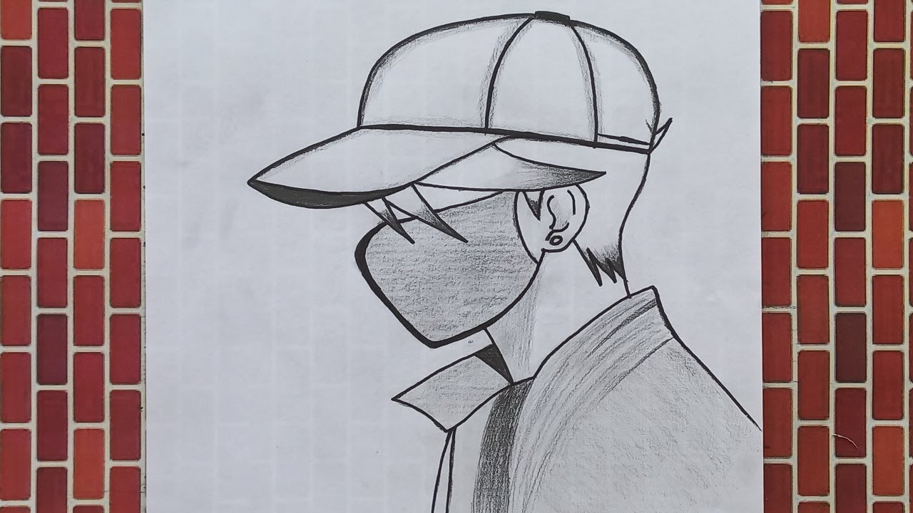 How to draw a boy wearing a hat face mask | Easy Drawing