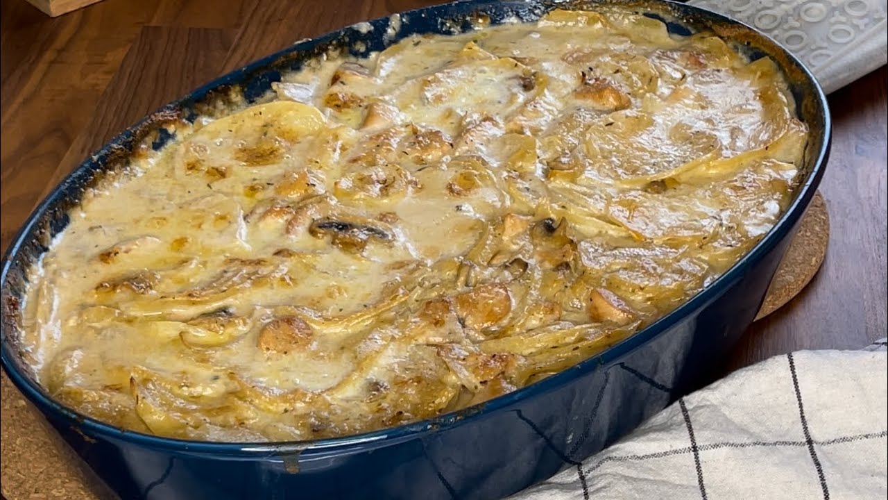 بطاطس جراتان بالفراخ و مشروم -gratin potatoes
