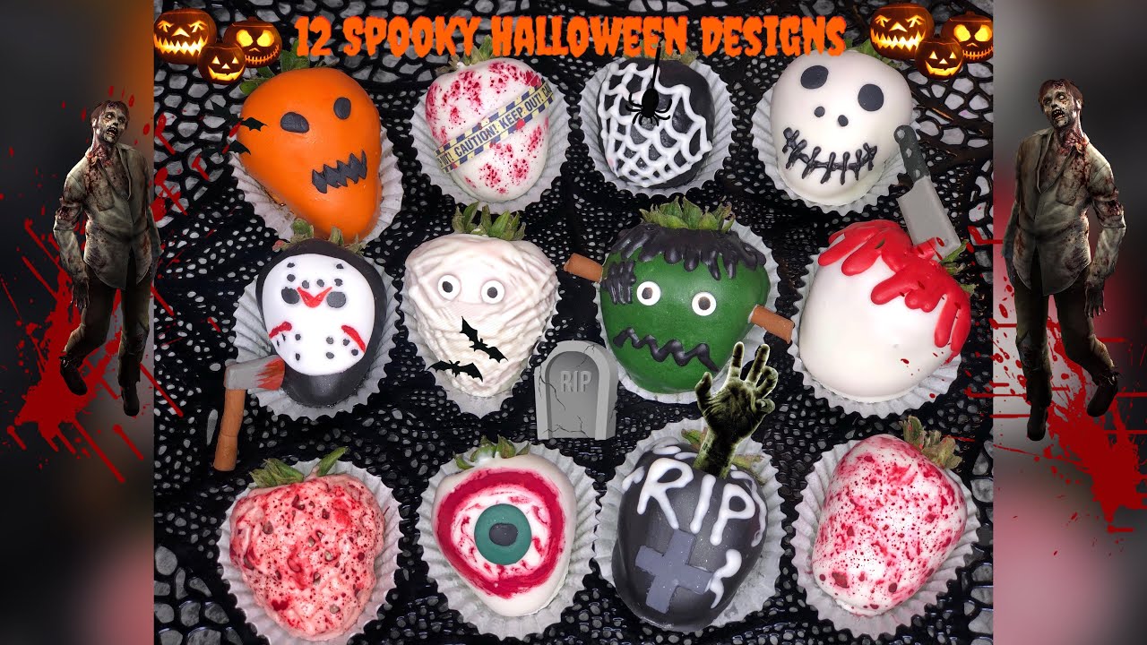 Chocolate Covered Strawberries| Halloween Edition, 12 Different Designs