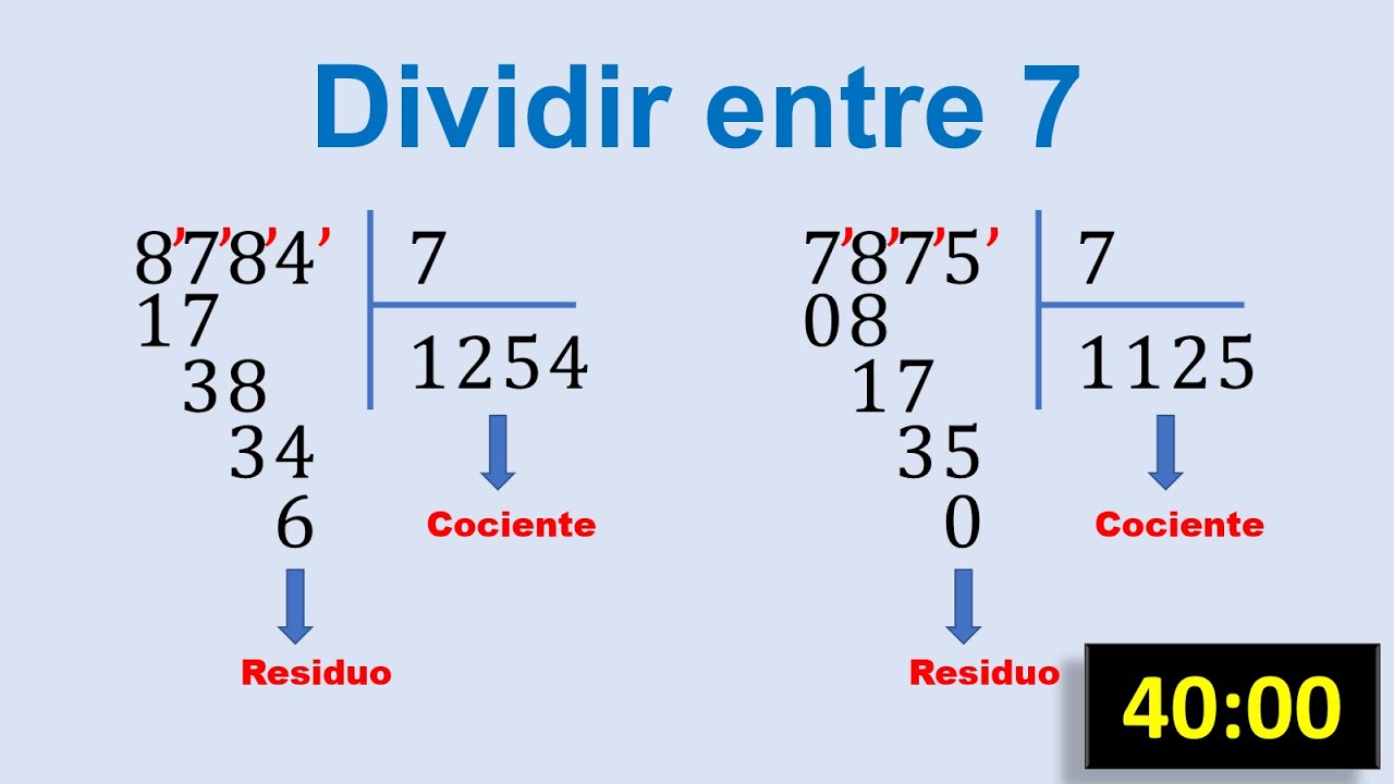Ejercicios resueltos de división de una cifra entre 7 paso a paso para niños