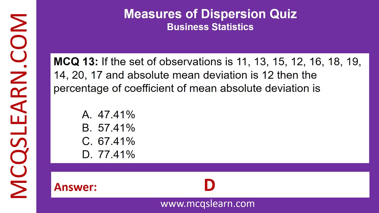 Measure of Dispersion MCQs | Dispersion Questions Answers | Class 12&ndash;9 MCQs | Ch 6 PDF Notes | App