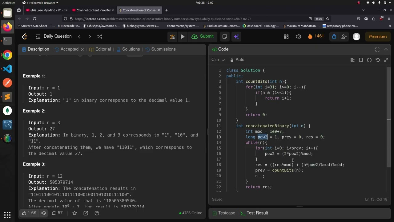 Leetcode 1680 | Concatenation of Consecutive Binary Numbers