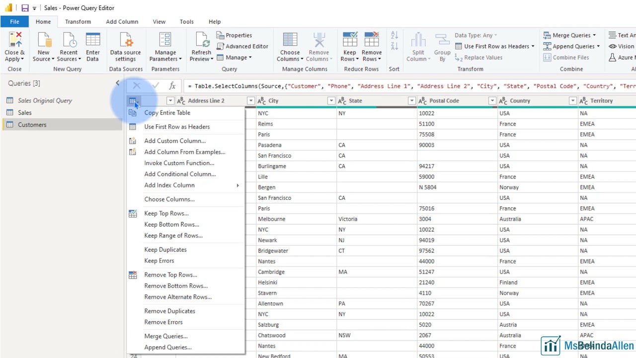 Удаление повторяющихся записей в редакторе запросов Microsoft Power BI