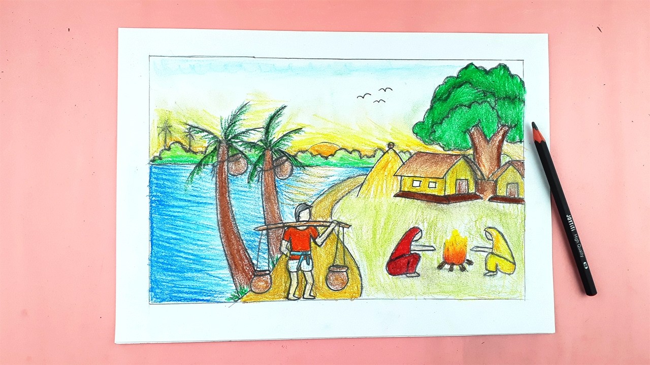 How to draw scenery of winter season step by step | Winter season drawing | Drawing for beginner