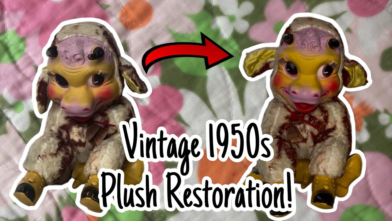 Vintage 1950s Plush Restoration / Vintage Toy Cleaning/ Light ASMR / POV / Mid Century Clean Up!