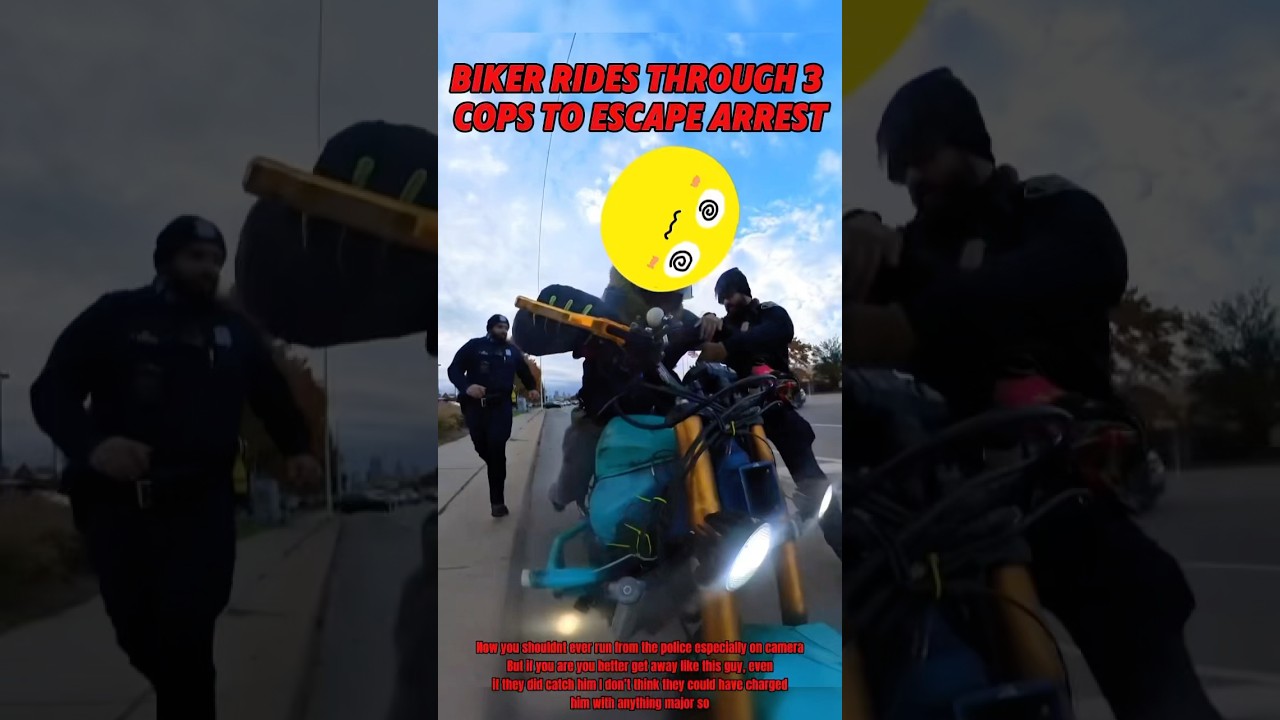 Biker Rides Through 3 Cops To Escape Arrest | @12ohclocknubbz on IG #motorcycle #cop #police