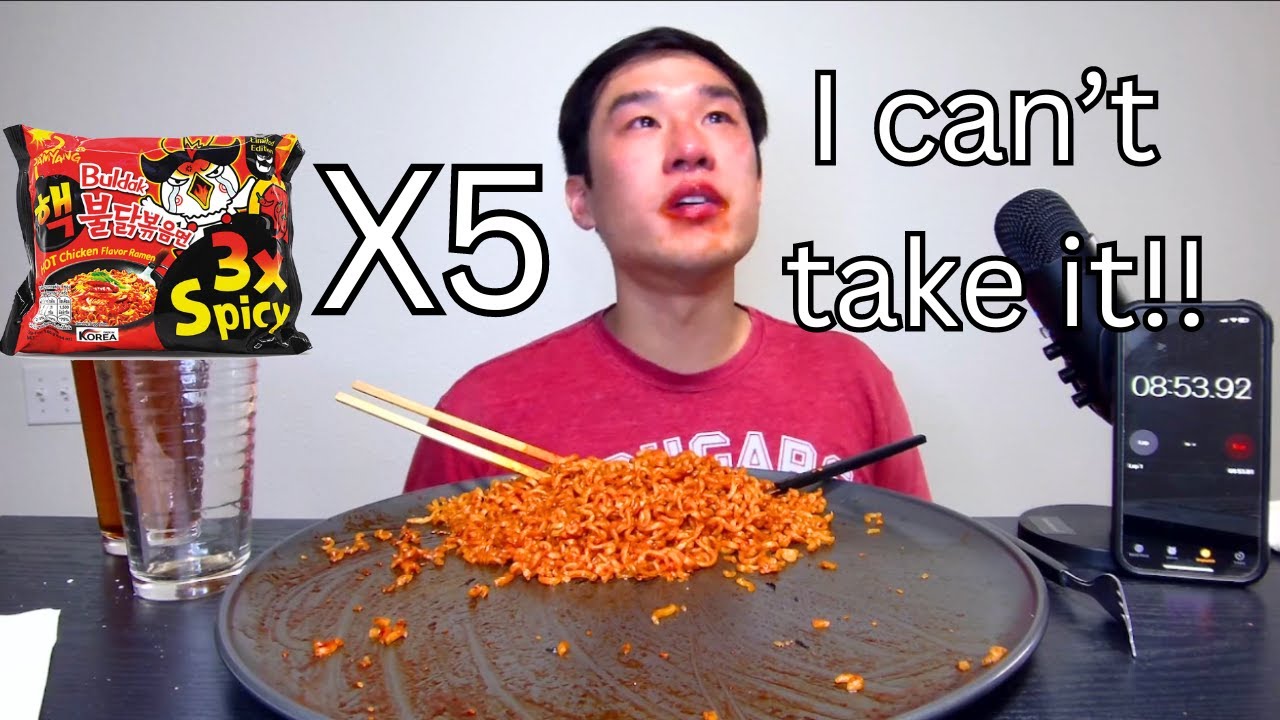 MOST EXTREME spicy challenge: Eating 5 servings of Buldak 3X spicy fire noodles!