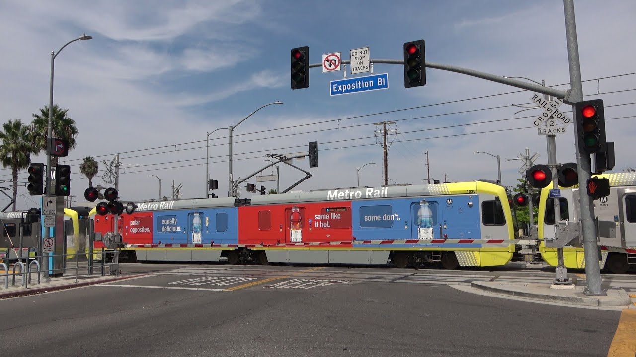 Metro Rail 1017 Expo Line Light Rail, Farmdale Ave. Railroad Crossing, Los Angeles CA