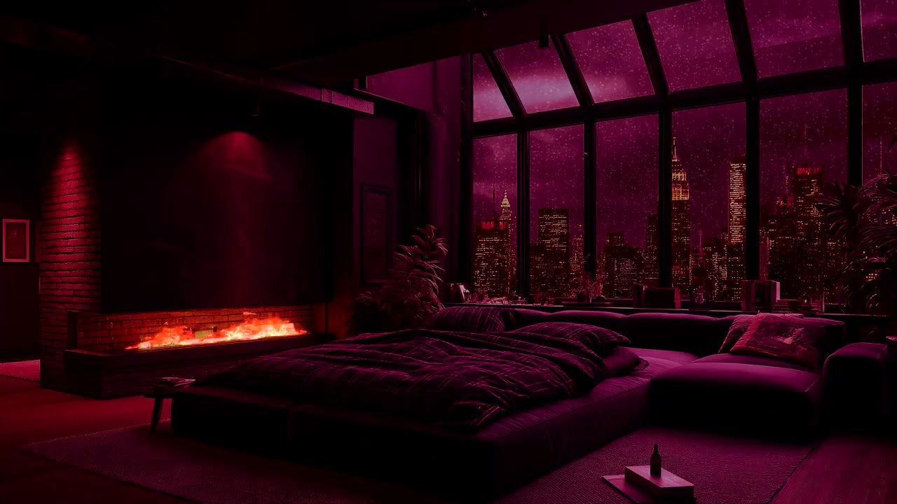 🎹Relaxing Deep Sleep Piano Music with Fireplace Ambience on a Calm Rainy Night in a Luxury Apartment