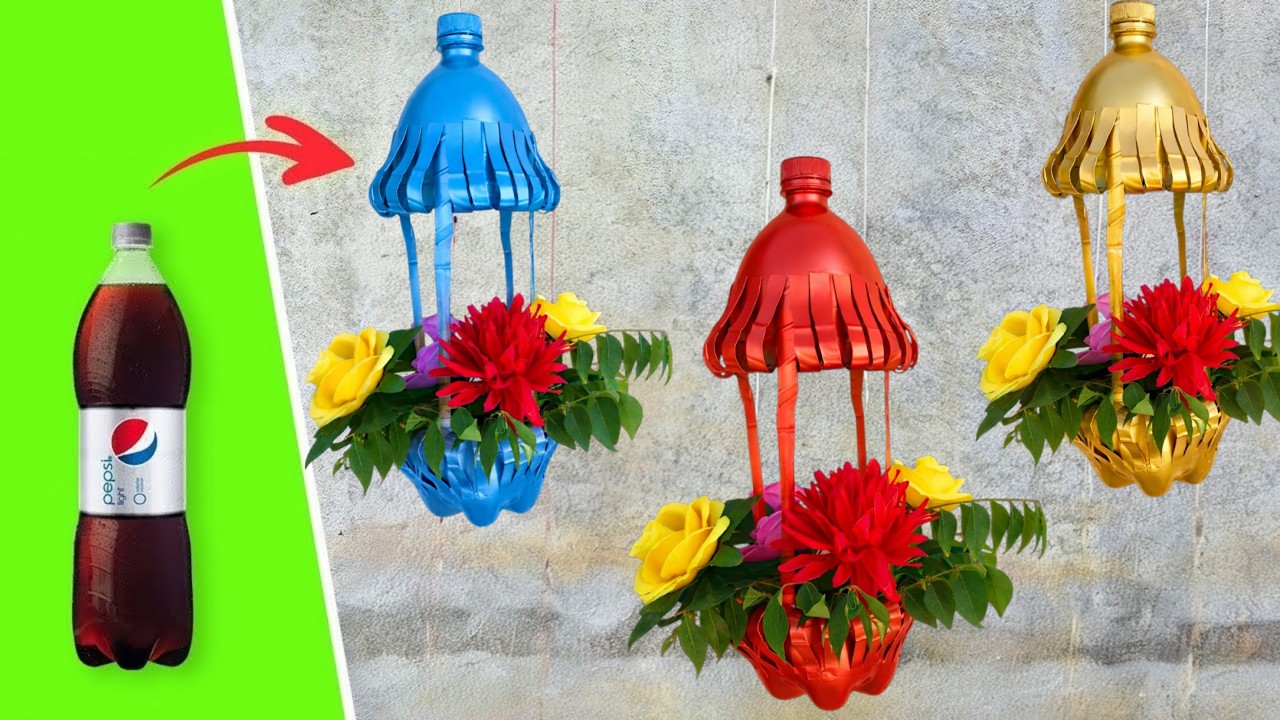 Recycle Plastic Bottles Into Hanging Lantern Flower Pots for Old Walls - Vertical Garden Ideas #art
