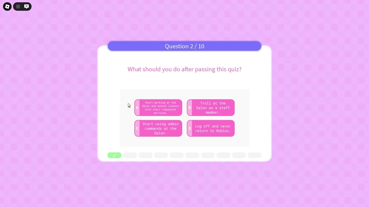 Flawn Salon Job Interview Application/ Quiz Answers 2025 [ROBLOX]