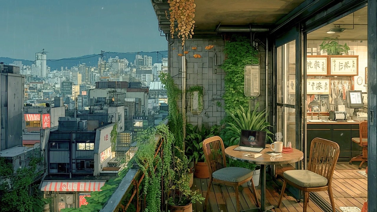 Cozy Balcony Night ☕ Lofi Chillhop Beats with Rain Sounds for Study, Focus & Relax
