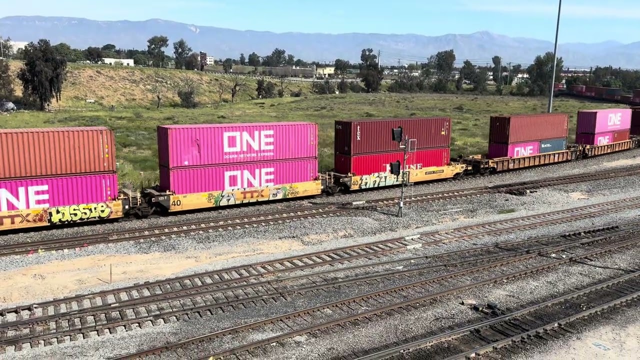 UP 2571 Leads Eastbound Stack Train Rolling Through West Colton Yard.