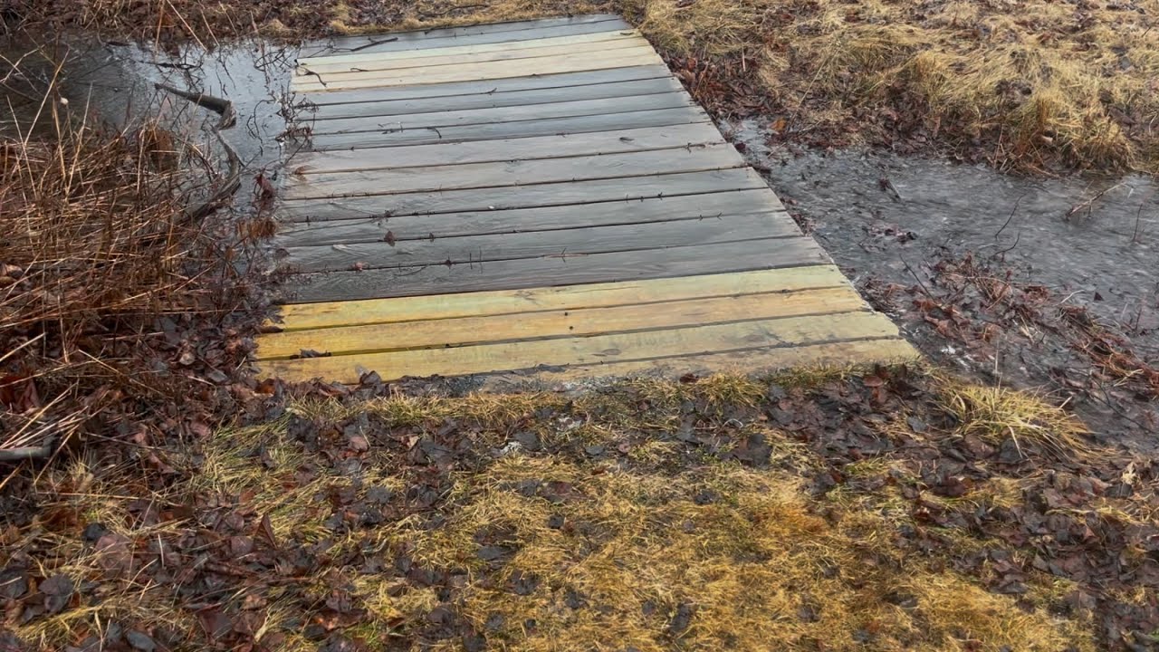 Unclogging Flooded Trail Bridge in the Rain