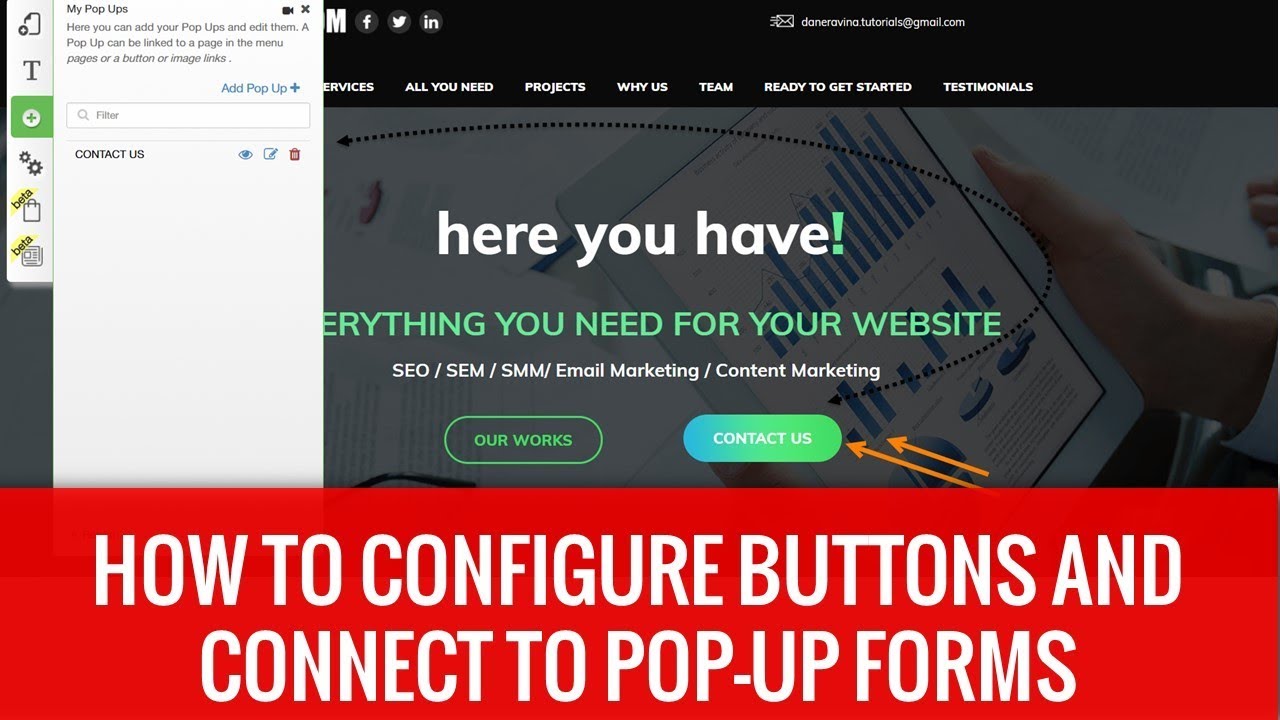 How To Configure Buttons and Connect To A Pop-Up Form | #Builderall Drag N Drop Site Builder