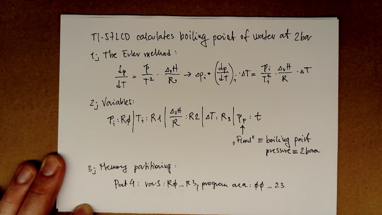 TI 57 LCD calculator solves Clausius Clapeyron with Euler method