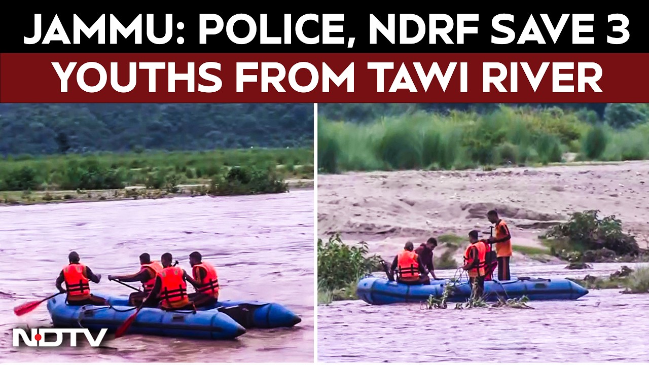 Jammu News | Jammu Police, NDRF Rescue 3 Youths Stranded In Swollen Tawi River