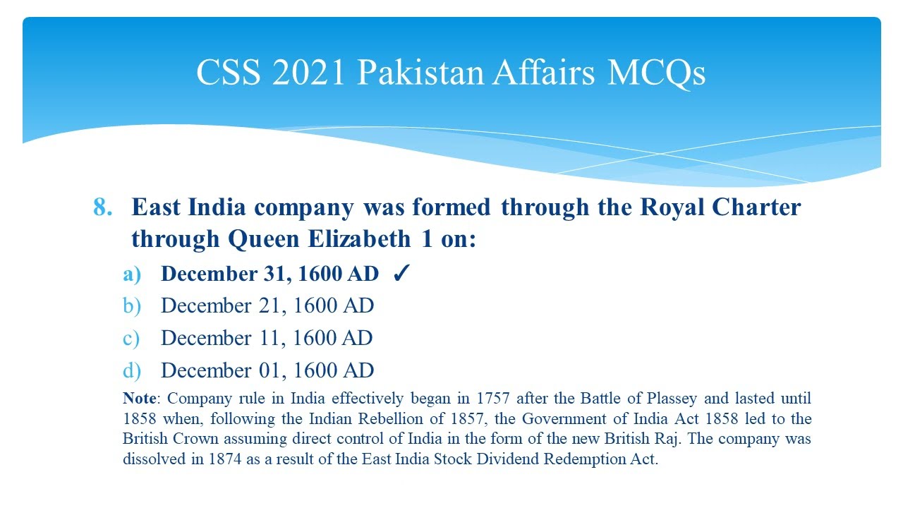 CSS Pakistan Affairs 2021 Solved MCQs   Part 1
